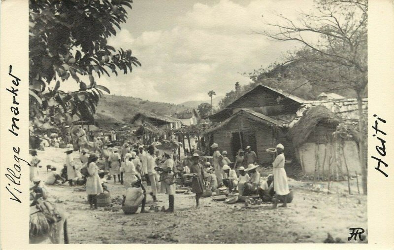 RPPC Postcard; Haiti Village Street Scene, Market c1930s Unposted