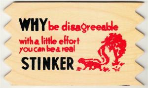 Wooden Comic Postcard Why Be Disagreeable With Effort a Stinker Skunk 1950s