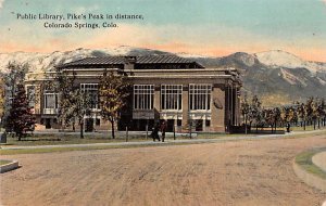 Public Library Pikes Peak In Distance Springfield CO USA Postcard
