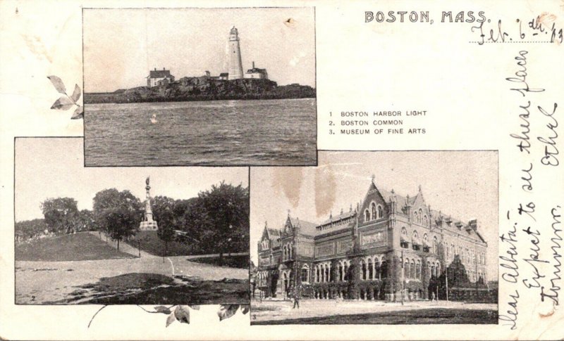 Massachusetts Boston Multi View Including Harbor Lighthouse 1903 Private Mail...