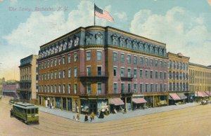 The Savoy Hotel, Rochester, New York - Trolley and Pedestirans - pm 1910 - DB