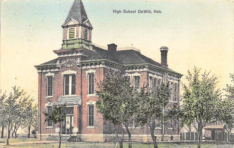 DeWitt NE High School in 1910 Postcard