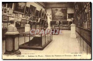 Postcard Old Macon Inside the Museum Gallery Paintings and Engravings South Hall