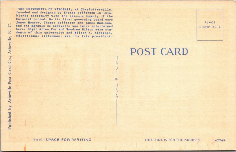Vtg 1930s University of Virginia Rotunda Charlottesville VA Unused Postcard