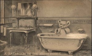 Teddy Roosevelt Teddy Bear White House Bath Tub Comic c1910 Postcard 