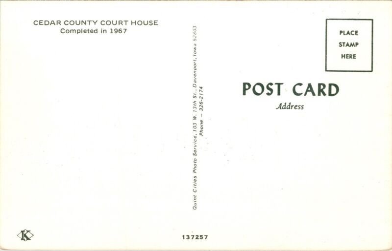 Court House Cedar County IA Iowa Old Truck Car Postcard VTG UNP Koppel Vintage