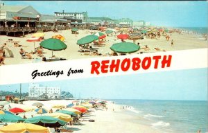 DE, Delaware  REHOBOTH BEACH Greetings  BOARDWALK~SUNBATHERS  Vintage Postcard