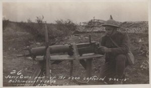 JERRY GUNS BETHINCOURT FRANCE SOLDIER MACHINE GUN WW1 MILITARY PHOTOGRAPH (1918)