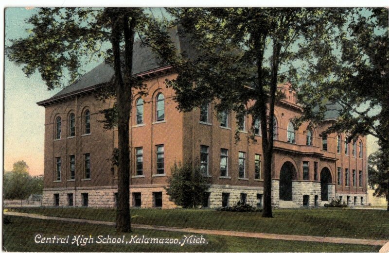 1910 KALAMAZOO Michigan Mich Postcard CENTRAL HIGH SCHOOL