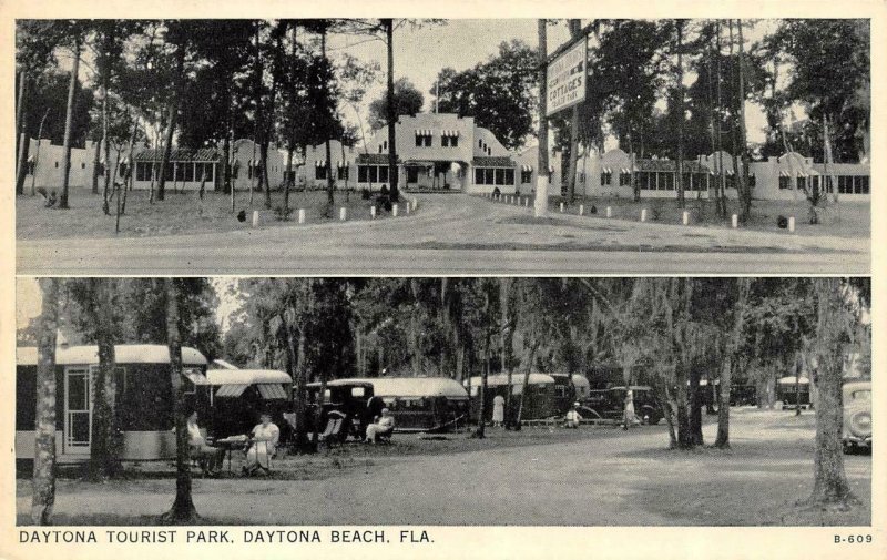 DAYTONA BEACH, Florida FL ~DAYTONA TOURIST PARK Motel~Trailers ROADSIDE Postcard