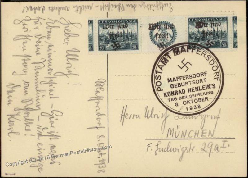 3rd Reich Sudetenland Maffersdorf Mi 137W7  Expertized Cover 56319