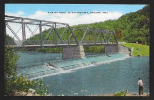 Shore View Licking River & Bridge at Waterworks Newark Ohio Unused c1930s