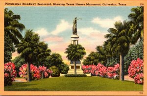 Texas Galveston Broadway Boulevard Showing Texas Heroes Monument