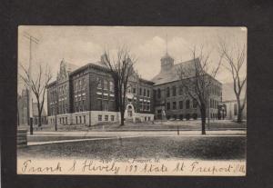 IL High School Freeport ILL Illinois Postcard Vintage UDB1907 Black & White