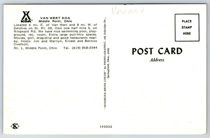 Middle Point Ohio~Van Wert KOA Camp Ground~A Frame Office & Pool~Trailers~1970s