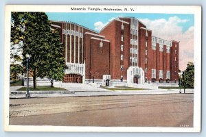 Rochester New York NY Postcard Masonic Temple Exterior Roadside 1934 Antique