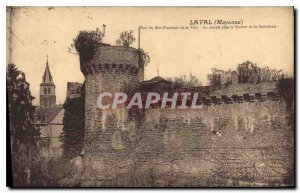Old Postcard Laval Mayenne Tower City Wall In the background the bell tower o...