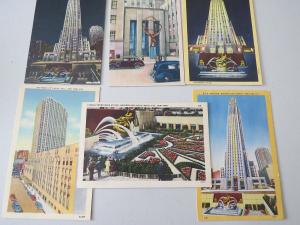 ROCKEFELLER CENTER & R.C.A. BUILDING 1940'S NEW YORK LOT OF 6 VINTAGE POSTCARDS