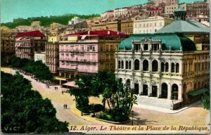 Vtg Postcard 1910s Alger Algiers Algeria Le Theatre et La Place de Republique