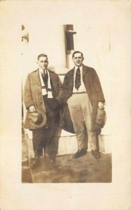 c1910 RPPC Real Photo Postcard Men In Suits Ties Holding Hats
