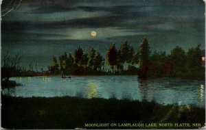 Moonlight Lamplaugh Lake North Platte Nebraska Postcard 1916 picture show