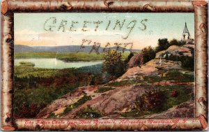 Postcard NY Adirondacks Fulton Chain Greetings Senecaville glitter