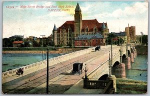 Dayton Ohio 1909 Postcard Main Street Bridge And Steel high School