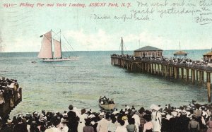 Vintage Postcard 1907 Fishing Pier and Yacht Landing Asbury Park New Jersey NJ