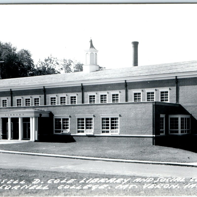 c1950s Mt Vernon, IA RPPC Cornell College Russell D Cole Library Postcard A105