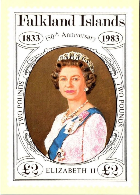 4X6 POSTCARD Falkland Islands,150th ANNIVERSARY POSTAL STAMP Queen Elizabeth II