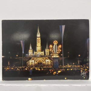 The Crowned Virgin and Illuminated Basilica Lourdes, France Postcard