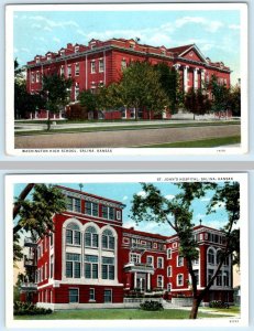 2 Postcards SALINA, Kansas KS ~ WASHINGTON HIGH SCHOOL St. John's Hospital 1940s