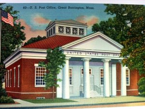 Vintage Postcard 1930's U.S. Post Office Great Barrington MA Massachusetts