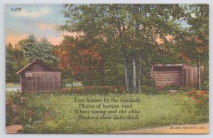 Comics~Outhouses in Woods~Places of Human Needs~Men-Women~Linen Postcard