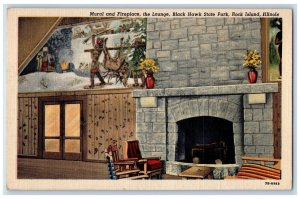 1949 Mural & Fireplace The Lounge Black Hawk State Park Rock Island IL Postcard 