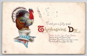 Thanksgiving Greetings Patriotic Turkey On Uncle Sam's Hat Postcard K29