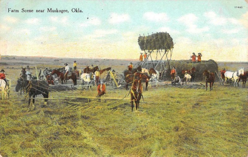 Farm Scene near Muskogee, Oklahoma Farming 1911 Vintage Postcard