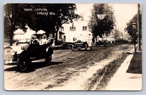 J90/ Juneau Wisconsin RPPC Postcard c10 Home-Coming Automobile Parade 432