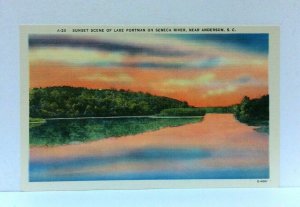 Anderson South Carolina Lake Portman On Seneca River Linen Vintage Postcard 