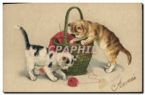 Old Postcard Fancy Cats Kittens