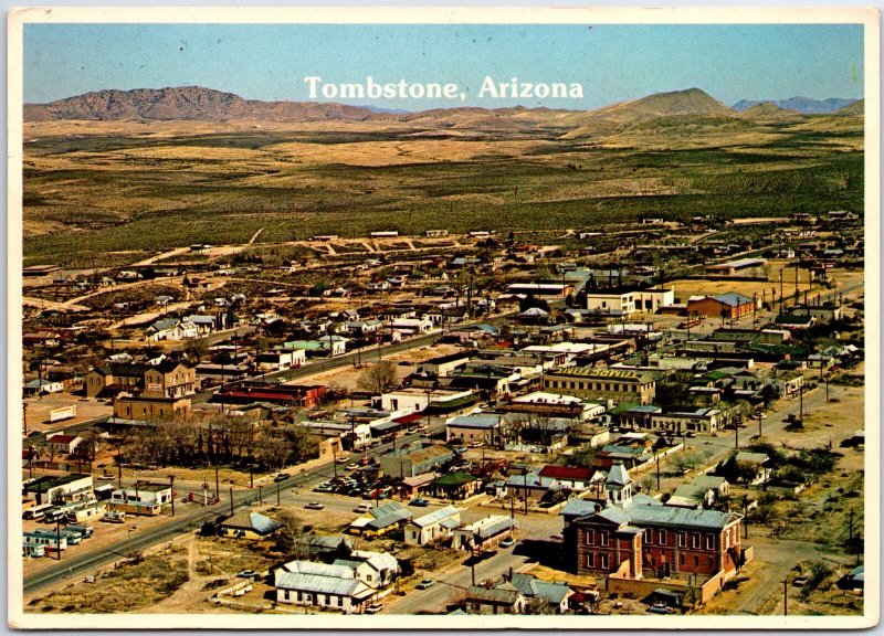 VINTAGE CONTINENTAL SIZE POSTCARD ELEVATED VIEW OF THE TOWN OF TOMBSTONE ARIZONA