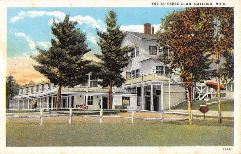 Gaylord Michigan Au Sable Club Exterior Yard Antique Postcard K12142