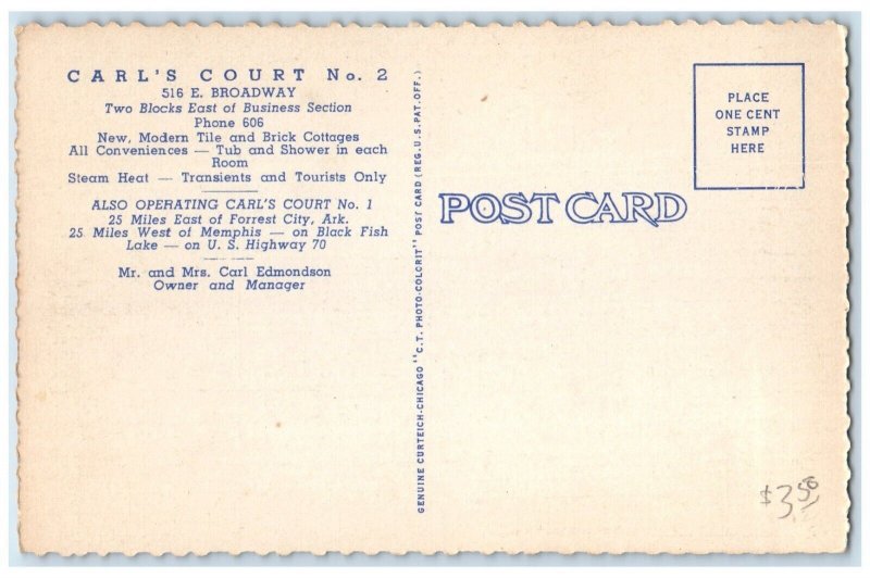Forest City Arkansas Postcard Carl Hazel Edmondson Court Broadway Exterior c1940