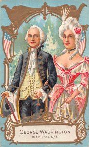 US Patriotic George Washington in his private life Martha embossed postcard B985