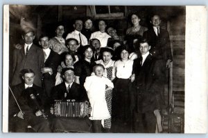 c1910's House Party Bandoneon Accordion RPPC Photo Antique Postcard