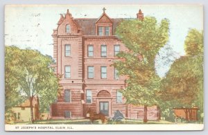 St Josephs Hospital~Elgin IL~PM 1909~Horse Carriage~Trees~Front Of Bldg View~PC