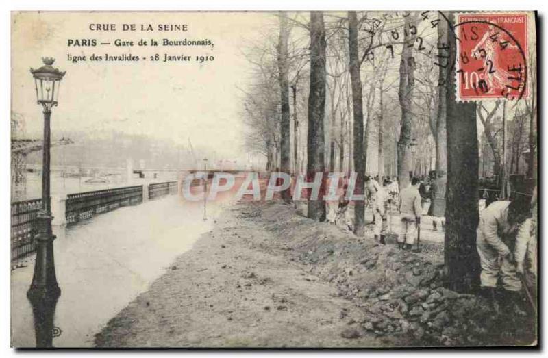 Old Postcard Militaria Paris Crue of the Seine Station Bourdonnais online inv...