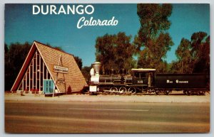 Durango CO~A-Frame Chamber Of Commerce~Narrow Gauge Railroad Engine #315~1950s