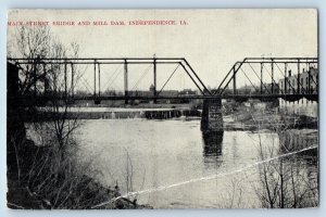 Independence Iowa IA Postcard Main Street Bridge Mill Dam 1908 Vintage Antique