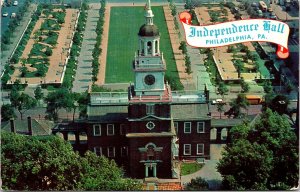 Independence Hall Philadelphia PA Postcard Birds Eye View Mall Declaration WOB 